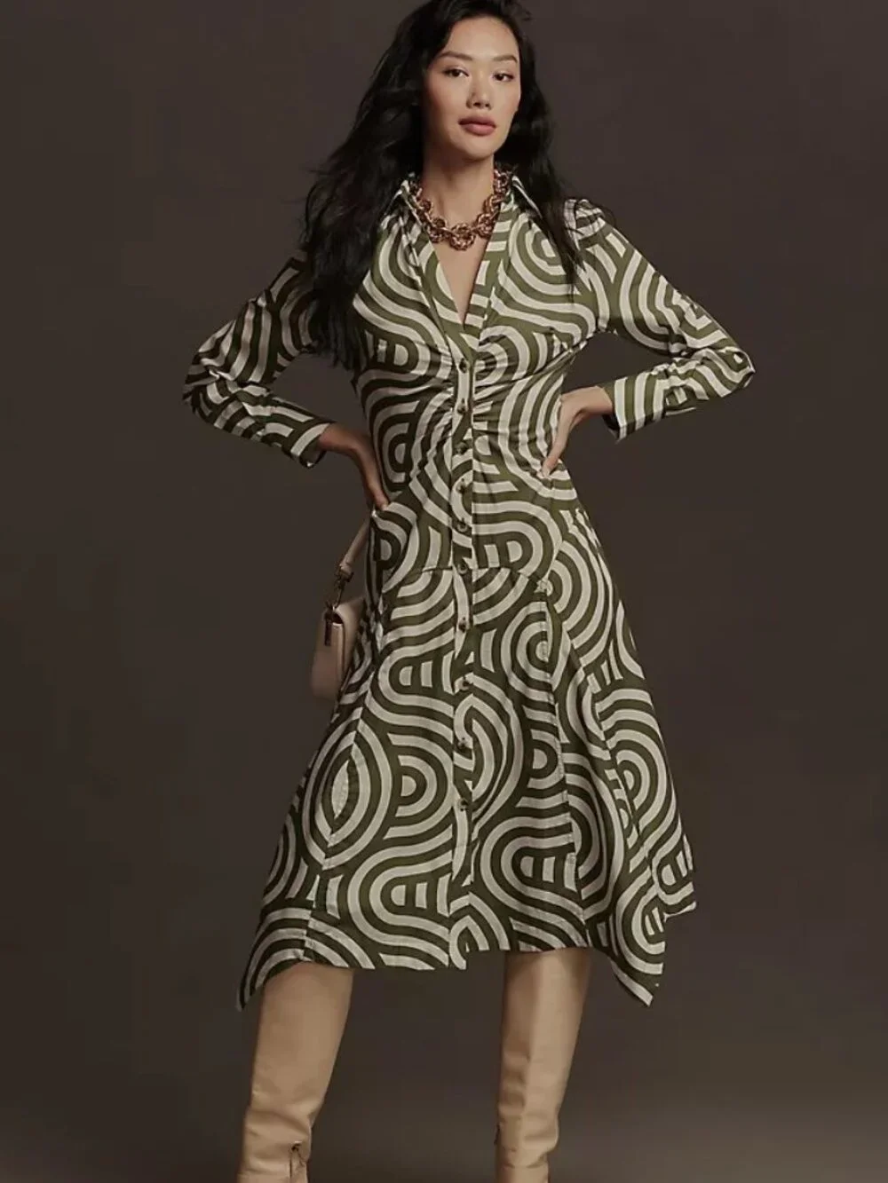 anthropologie long sleeve shirt dress Draped Long-Sleeve Midi Shirtdress by Anthropologie in Red, Size: XXS